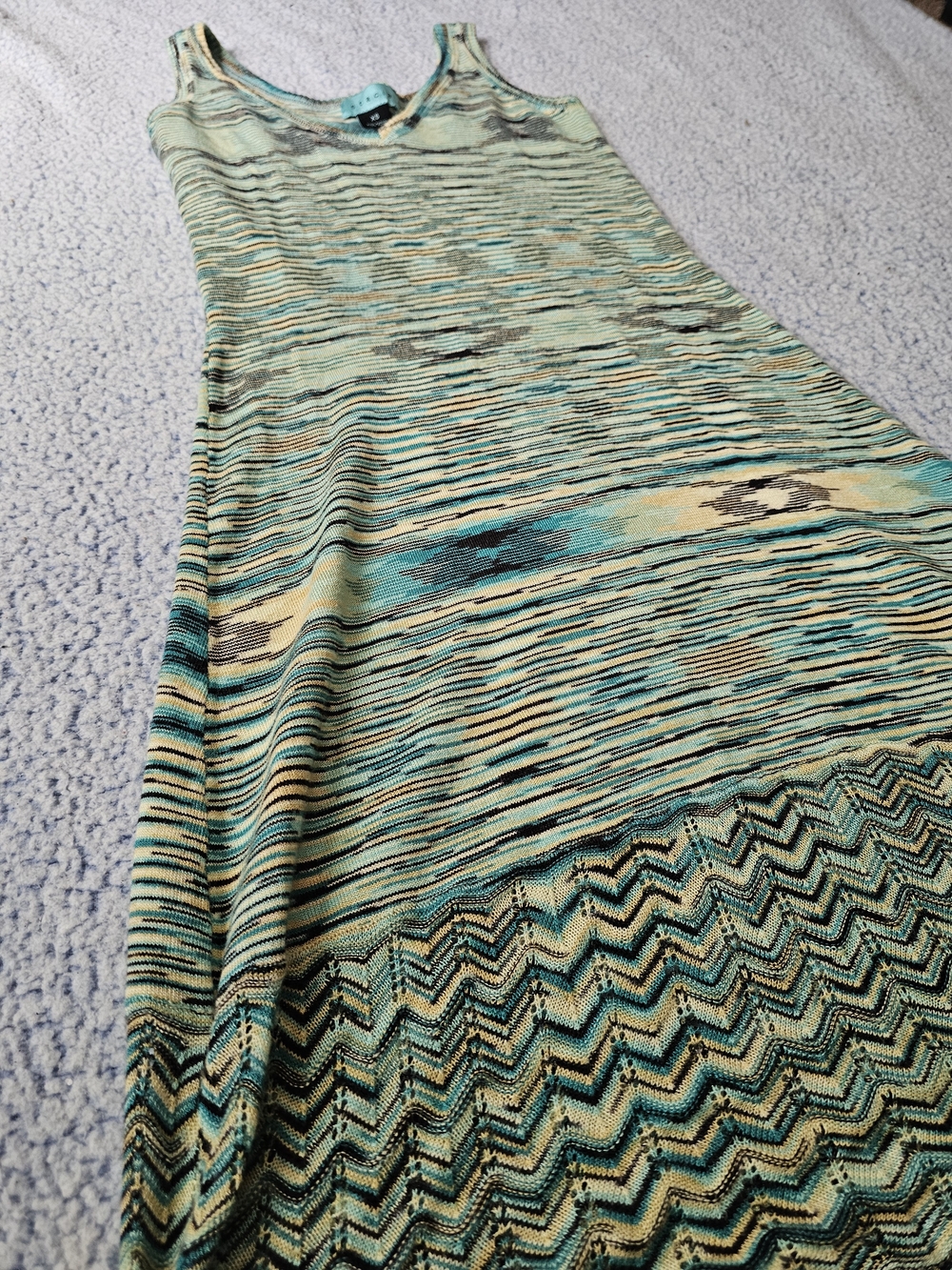 Light Green/Blue Multi-Stripe Knit Maxi Dress